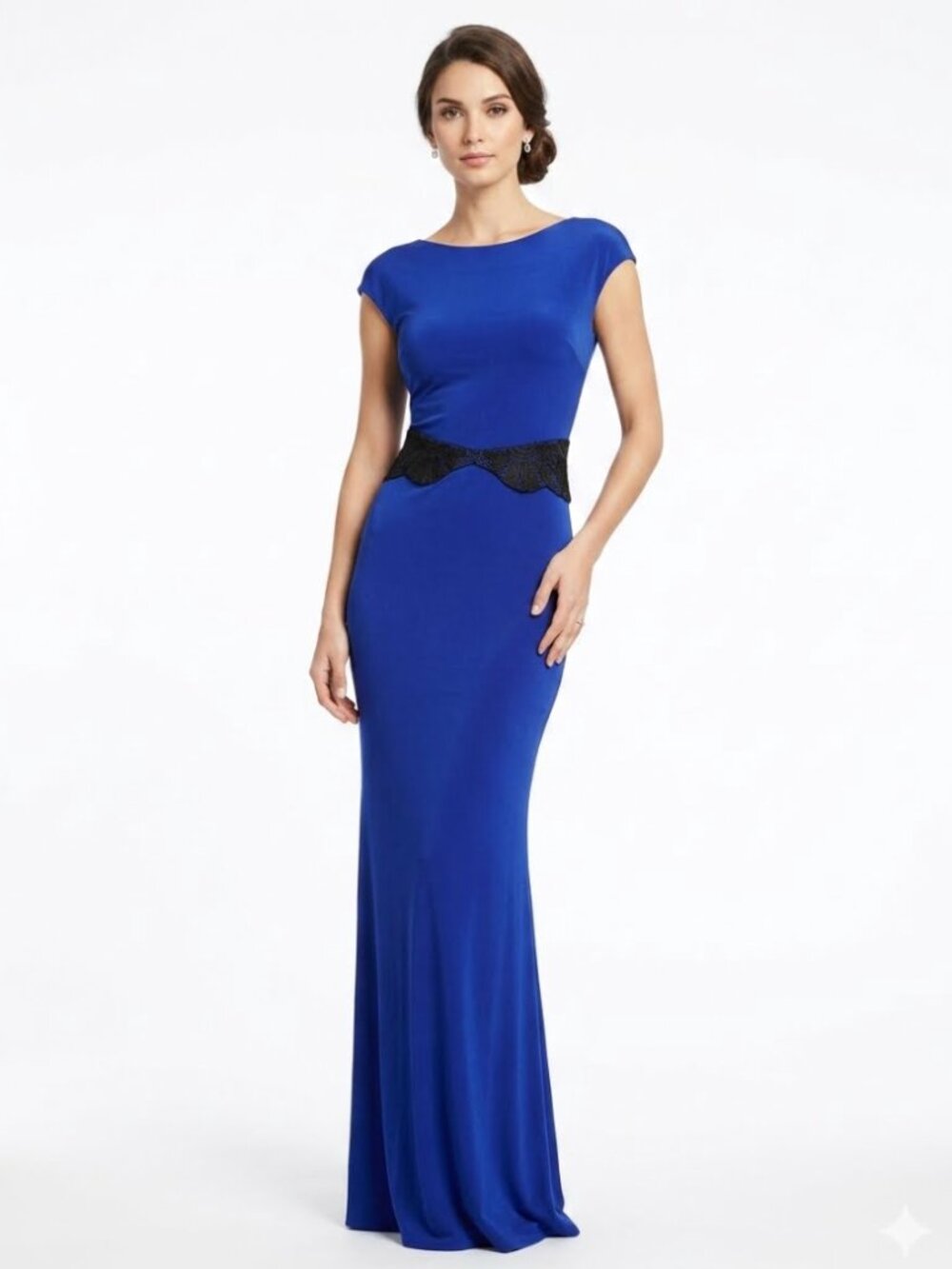 Badgley Mischka Royal Blue Evening Gown with Black Lace Waist 0